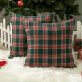 Weihnachten kariert Kissenbezug dekoratives quadratisches Kissen fuer Sofa Heimtextilien - Karomuster-Kissen - Rot-Grün
