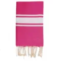Telo mare turco rosa con eleganti righe bianche e nappe, tessuto in cotone morbido. - 100x180 cm + 10x2 cm frange [380 g] / Righe larghe turche - rosa rosso