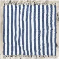 Blau-weiss gestreifter Strandtuch mit Quasten, weiches Baumwoll-Badetuch fuer den Sommer. - Marineblau