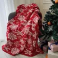 Red Christmas knitted throw blanket with white snowflake pattern for sofa and holiday decor - 130x170cm / Red Snowflake