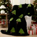 Winter Christmas tree handmade chunky knit blanket chenille sofa throw blanket black - Christmas Tree-Black