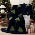 Chunky Knit Christmas Tree Blanket Blue Chenille Throw Blanket for Sofa Holiday Home Decor - Christmas Tree - Navy Blue
