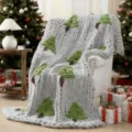 Chunky knit blanket grey chenille throw with Christmas tree design for sofa couch - Christmas Tree - Grey