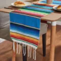 Mexican style colorful striped table runner detail view with woven fringes for home party decor. - 33*45cm+Tassel 10cm*2 70g / Lake Blue
