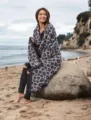 Grey knitted leopard print throw blanket, cozy soft blanket for living room bedroom decor. - 130*180cm (1200g) / Three-Color Leopard - Black Gray