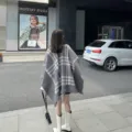 Vrouwen gebreide ruit sjaal cape herfst lente bovenkleding mode casual poncho jasje - Grijs