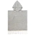 Kinder Kapuzen Strandtuch schwarz weiss gestreift Poncho Bademantel mit Tasche Fransen - Türkischer Bademantel mit feinen Streifen - Schwarz