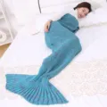 Coperta in morbido filato lavorato a maglia a forma di coda di sirena per donne e bambini. - Neonato 90x50cm / Blu Lago Sfumato
