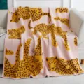 Cozy plush leopard print throw blanket for living room sofa, soft knitted fuzzy blanket for warm use. - Chenille Leopard