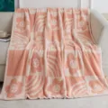 Pink and white fluffy smiley face blanket, cozy fleece throw for sofa and living room. - Pink Twill Flowers