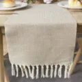 Nordic style woven table runner with handmade tassels, premium cotton linen fabric for home decor. - 33X160cm / Wave