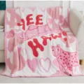 Cozy pink knit plush throw blanket for sofa, soft fluffy decorative blanket with cute western design. - Heart Leopard