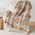 Knitted jacquard blanket with tassel balls, geometric pattern throw blanket for sofa and bed. - Wool Version 127*152 - 750g / Navajo Sun