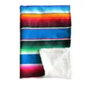 Mexican rainbow striped baby blanket with white sherpa lining cozy swaddle nap blanket - 1.2kg 130*180 / Lake Blue
