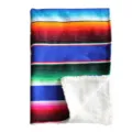 Mexican rainbow striped baby blanket with cozy white sherpa fleece lining for nap time. - Sapphire Blue