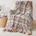 Knitted jacquard throw blanket with boho geometric pattern and tassels for sofa decor bed. - Wool Version 127*152 - 750g / Tagla Pendants