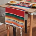 Mexican striped table runner woven colorful serape tablecloth with fringe detail for party - 35*215cm with Tassels 10*2 - 200g / Mexican Blanket - Red Series