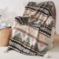 Knitted jacquard throw blanket with tassel pompoms, bohemian geometric sofa bed cover. - Rainbow Light Pendants