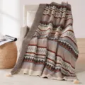 Knitted jacquard throw blanket, bohemian geometric patterned sofa blanket with tassels. - Bohemian Brown Pendants
