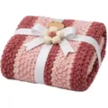 Cozy color-block knitted throw blanket for sofa, soft plush gift blanket with ribbon decor. - 127*152 - 580g / Red Pink