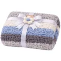 Chunky knit striped throw blanket soft sofa bed blanket with gift ribbon bow decoration - 127*152 - 580g / Grey Blue