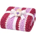 Color block knit blanket sofa throw soft fleece blanket warm gift blanket cozy home decor - 127*152 - 580g / Red Purple