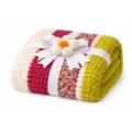 Colorful knit throw blanket for sofa and office nap, cozy color-block design with sweet ribbon gift. - Red And Yellow