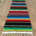 Mexican style striped table runner, colorful bohemian picnic blanket and beach mat variant. - Mexican Blanket - Black