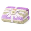 Color-block knitted throw blanket soft sofa blanket for office nap air conditioning use - Green Purple