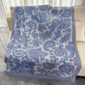 Couverture plaid motif cachemire bleu blanc canape lit douce legere clim d ete couverture - Version haut de gamme 800 g / Nouveau Paisley Bleu