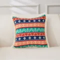 Amerikanischer Landhausstil Baumwolle Leinen Kissenbezug, geometrisches Jacquard Sofakissen. - 45*45cm (Ohne Kern) / Böhmisch Orange Blau