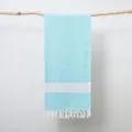 Turkish jacquard diamond beach blanket detail, woven cotton linen bath towel with fringe decor. - 100x180cm (380g) / Aqua Blue