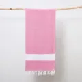 Pink and white diamond jacquard Turkish beach towel cotton woven blanket with tassel detail. - Rose Red