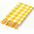 Yellow and white checkered tassel beach towel turkish bath blanket cotton cozy soft design. - 100x180cm+Tassel / Turkish Plaid - Yellow