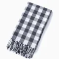 Black and white checkered cotton beach towel with tassels, classic Turkish bath towel. - 100x180cm+Tassel / Turkish Plaid - Dark Grey