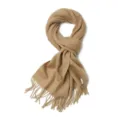 Camel solid color wool scarf with fringe, soft winter warm shawl for women and men. - 100% Pure Wool - Camel