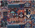 Thick polyester-cotton jacquard fabric featuring ethnic geometric pattern for winter coats. - Blue