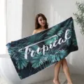 Telo mare in microfibra stampata con foglie tropicali asciugamano da bagno ad asciugatura rapida. - Telo mare in microfibra - 3