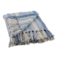 Plaid de canapé tissé jacquard bleu et blanc avec franges décoratives pour chambre. - Bleu