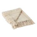 Couverture plaid tricoté beige avec franges, jacquard tissé décoratif pour canapé lit - Blanc Cassé
