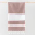 Turkish beach towel with wide stripes and tassels, cotton blend fabric, detailed view. - 100*180cm + Tassels 10*2cm (350g) / Coffee