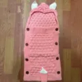 Knit baby sleeping bag anti-kick quilt infant swaddle blanket with cute ears and side buttons - Orange Pink