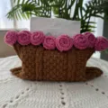 Handgemachte Häkel-Rosen-Taschentuchbox, brauner Strickbehälter mit rosa Blumendekor. - 20*15cm / [Upgrade-Version] Rosenrote Rose & dunkelbraune Taschentuchtasche