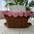 Handmade crochet rose tissue box cover, knit brown basket floral tissue holder for home decor. - [Upgraded] Pink Rose & Dark Brown Tissue Pouch