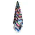 Detailed view of Mexican serape blanket with colorful stripes and fringe for home decor. - 150*215cm + Tassels 10*2 - 800g / New Rainbow - Light Gray