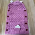 Knit baby sleeping bag with cute ears, warm double layer anti-kick swaddle blanket for infants. - Plum Pink