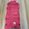 Knit baby sleeping bag with hood and cute ears, soft pink swaddle blanket for infants and toddlers. - Rose Red