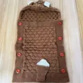 Baby knitted sleeping bag with cute animal ears and tail, cozy swaddle blanket for infants. - Brown