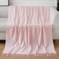 Solid pink polyester throw blanket with tassel fringe for couch sofa bed living room decor. - Solid Color Leisure Blanket - Pink