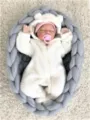 Grob gestricktes Babynest Fotografie Requisite, grauer handgemachter Korb für Neugeborene. - Hellgrau
